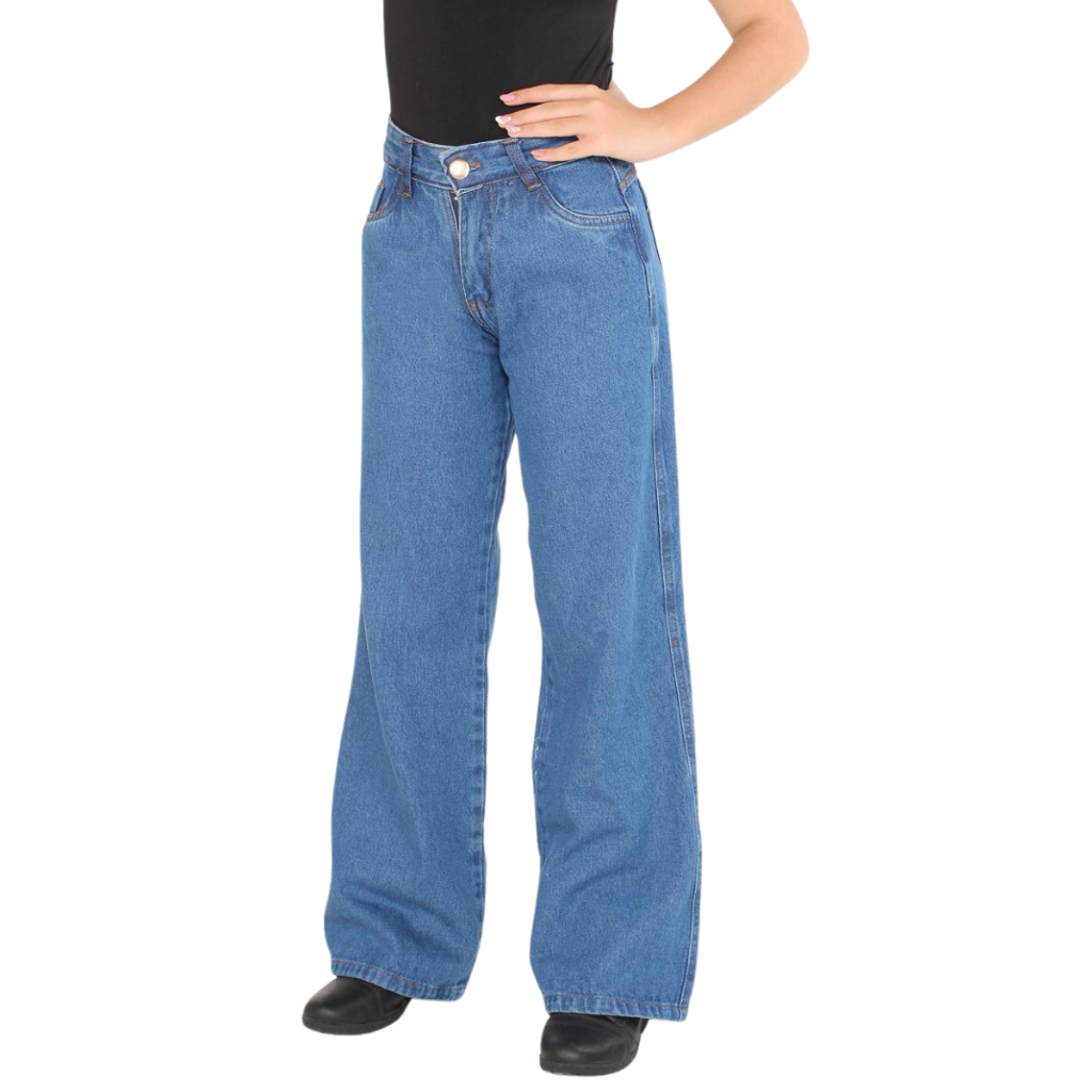 Calça Jeans Wide Leg Lisa Infantil Juvenil Tamanhos 10 e 12