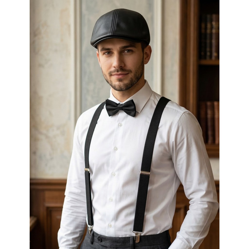 Kit Boina + Suspensório Gravata Festa Casamento estilo peaky blinder