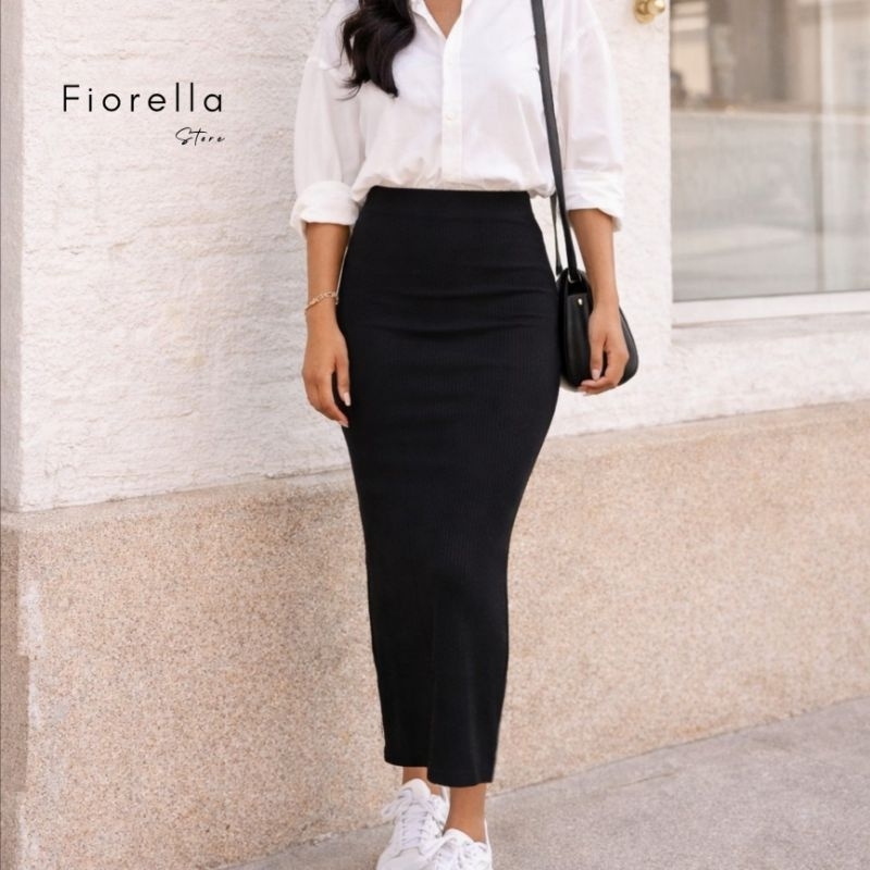 Saia Maxi Longa Saia Justa Canelada Ribana Cós Alto Tubinho Blogueira Moda Gringa Fashion Tendência em Oferta na Shopee