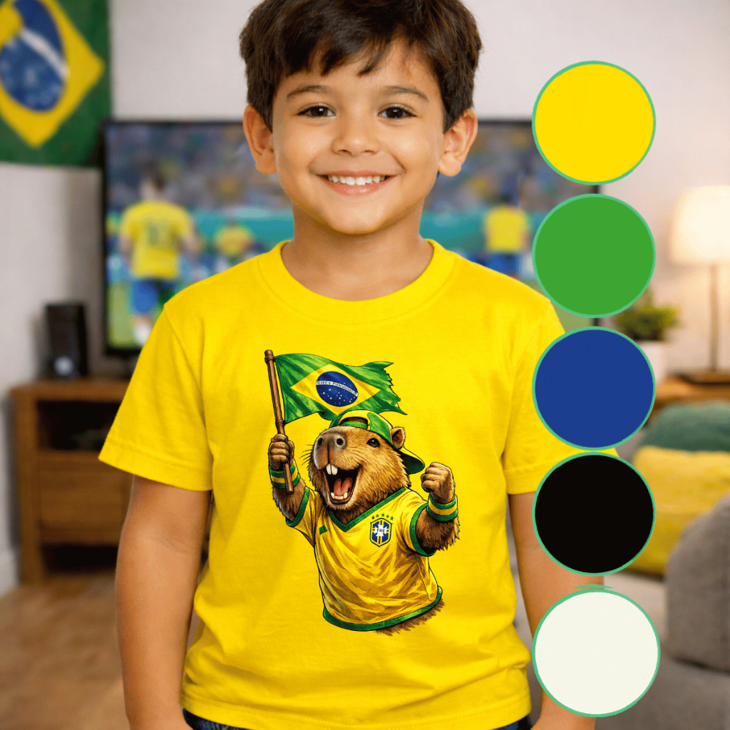 Blusinha Feminina Masculina Brasil Futebol Copa Torcida Estampada Moda Verão Capivara Algodão