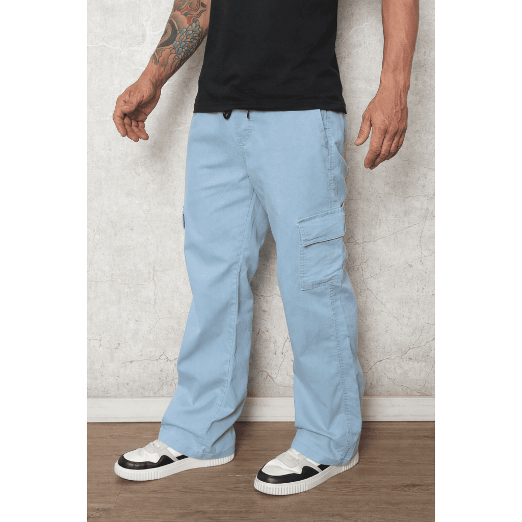Calça Cargo Masculina  Jeans Claro Cos Elástico Cordão Skatista