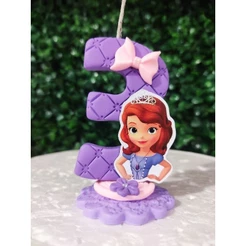 vela de aniversário tema Princesa Sofia/Topo de bolo/Decoração festa/Vela biscuit