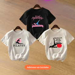 Kit 3 Camiseta T-Shirt Pilates Camisa 100% Algodão Feminina Blusa Para Exercicio Fisico Fisioterapia Educação Fisica
