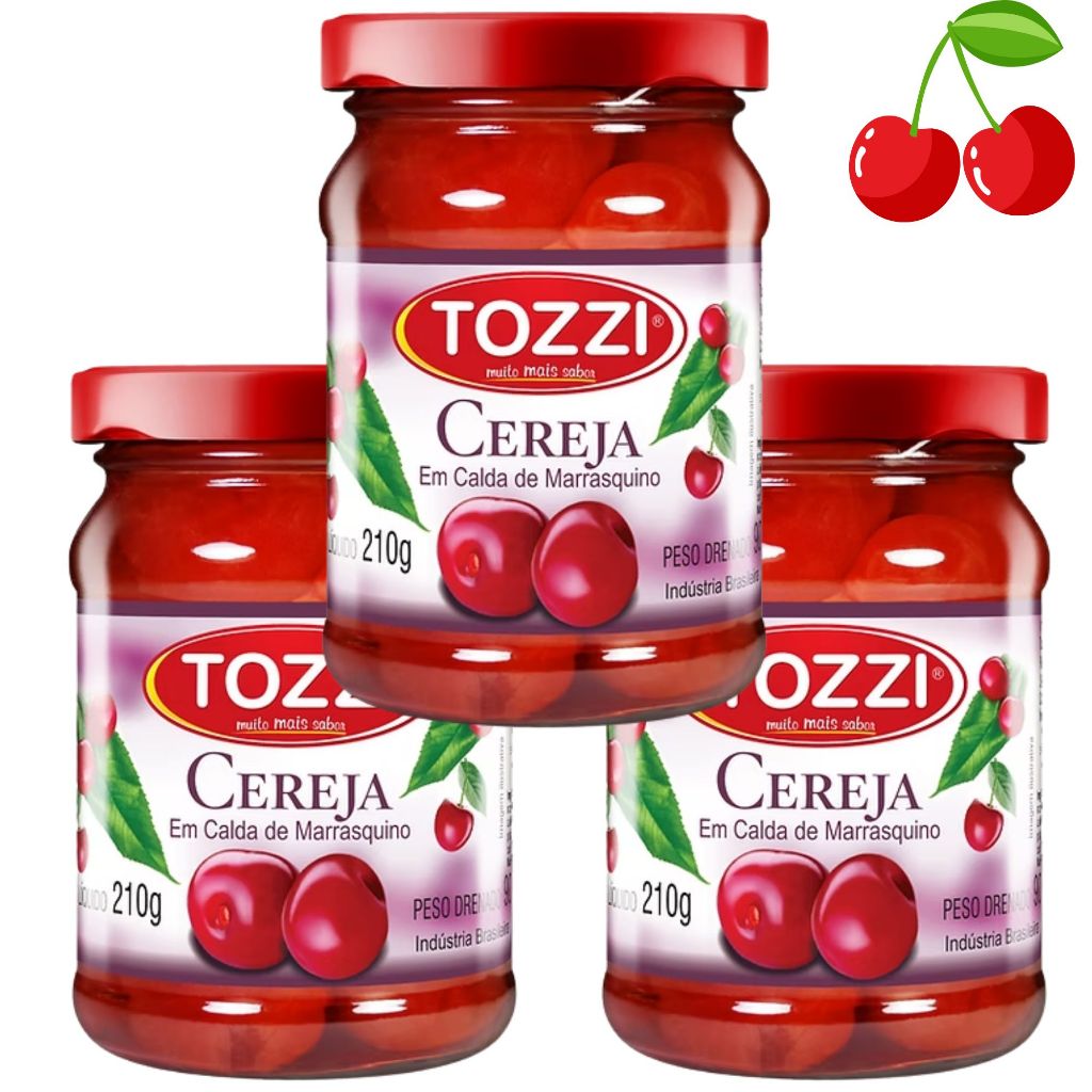 Kit 3 Cerejas Em Calda Marrasquino Cereja Drenada Tozzi 90g em Oferta na Shopee