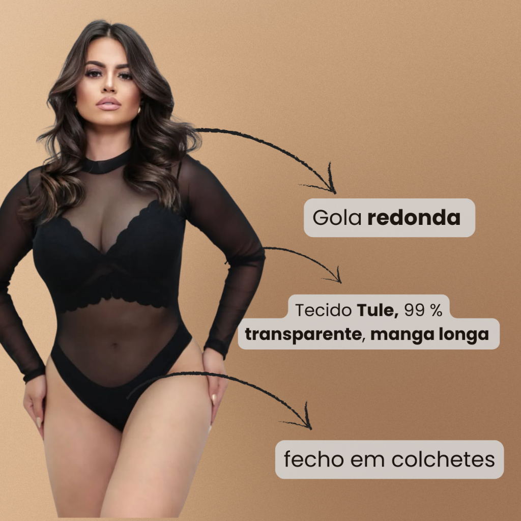 Body Blusa Feminina Tule Manga Longa Tendência Inverno 2025/ Festa Junina/ Cavalgada/ Rodeios