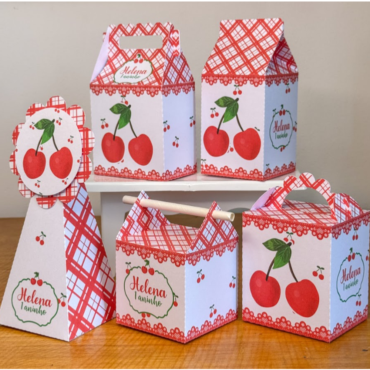 Kit Caixas Cereja - Cerejinha Personalizada - Aniversario - Lembrancinha de Festa