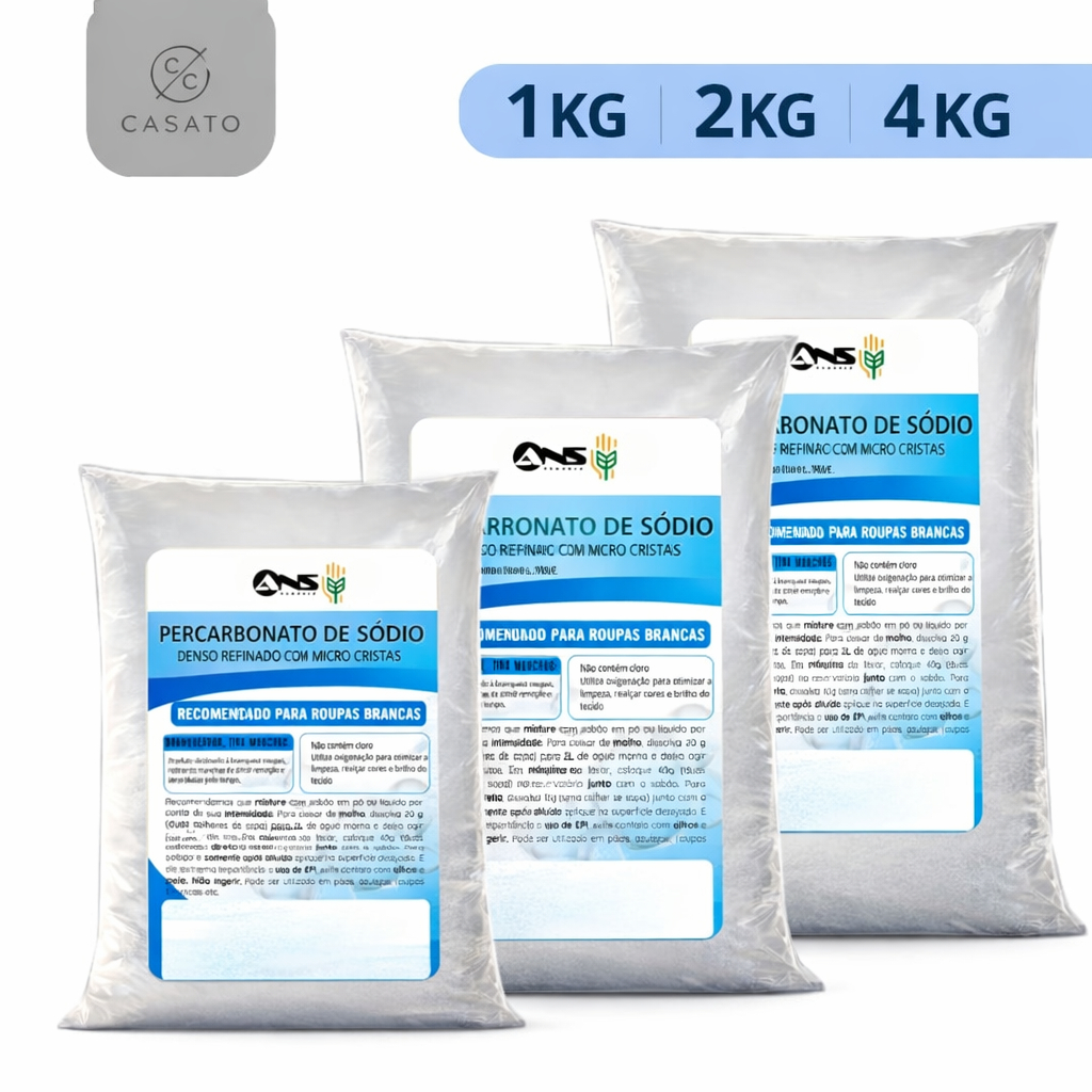 Percarbonato Kit Econômico 1kg 2kg 4kg Mais Barato por Kg Rende Muito Mais Limpeza Profunda