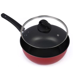 Frigideira Wok Antiaderente Tampa De Vidro 24Cm Vermelho Nacional