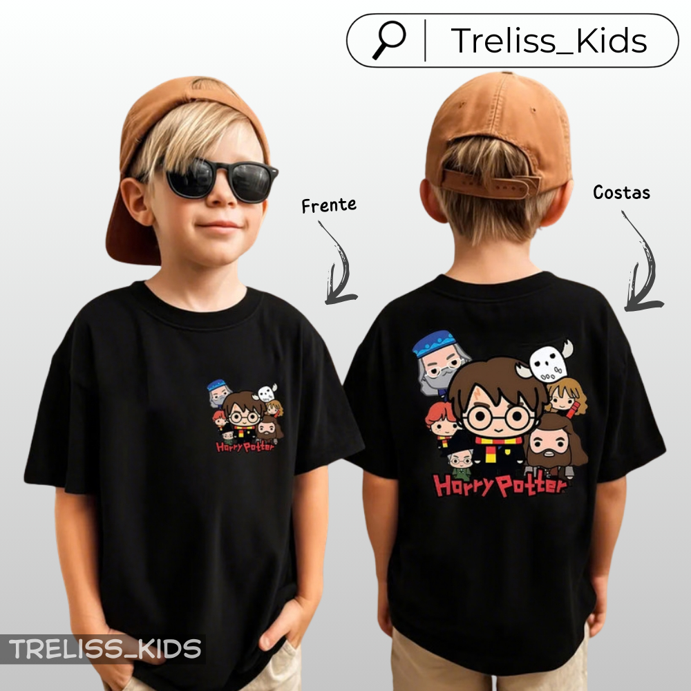 Camiseta Harry Potter Desenho Infantil Criança Camisa 100% Algodão Juvenil do 02 ao 16