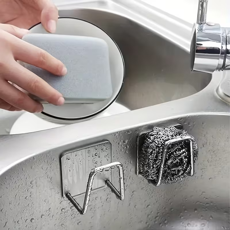 Kit 2/4/8 Suporte de Parede para Cozinha Banheiro em Aço Inox Adesivo Resistente a Água Não Fura