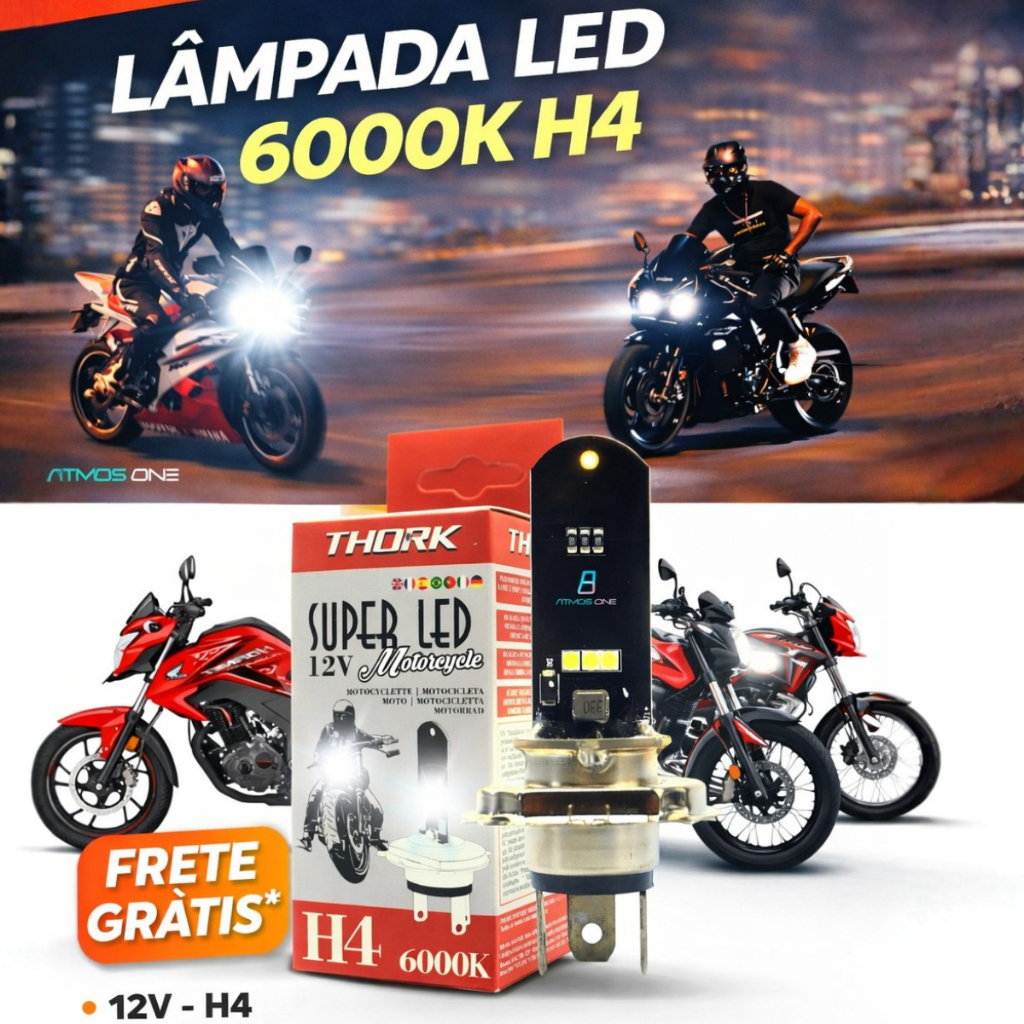 Moto Ultra Led 6000k compatibilidade universal H4 Lâmpada Faro