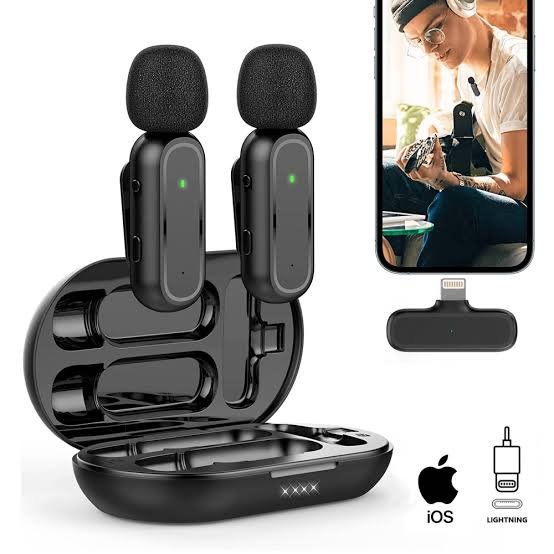 MICROFONE DE LAPELA DUPLO SEM FIO LIGHTNING 2 EM 1 MK07