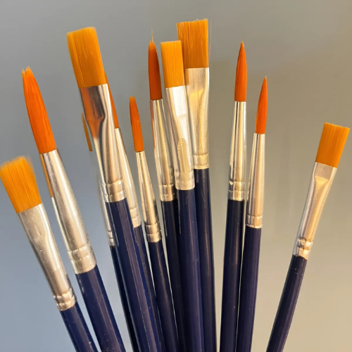 Kit com 12 Pincéis Artísticos de Ponta Fina/Chata Para Aquarela Acrílica Óleo Guache e Artesanato