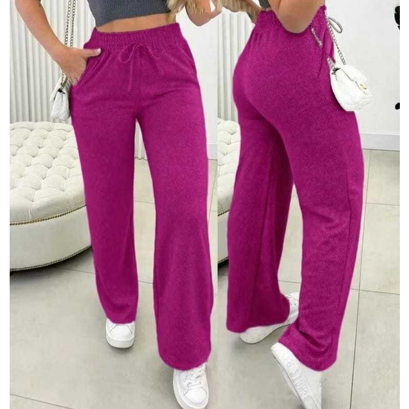 Calça Pantalona Feminina de Lanzinha Cintura Alta com Bolso e Elastico pra Inverno GG, G, M, em Oferta na Shopee