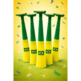 Kit 2/3/5/10 Cornetas Brasil 30cm Bico Assoprar Verde Amarelo Bandeira Brasil Torcida Copa 2026 em Oferta na Shopee