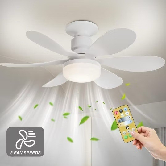 Ventilador de teto Com Luz para Pequenos Espaços 6 Hélices Controle Remoto Bivolt LED 110V-220V
