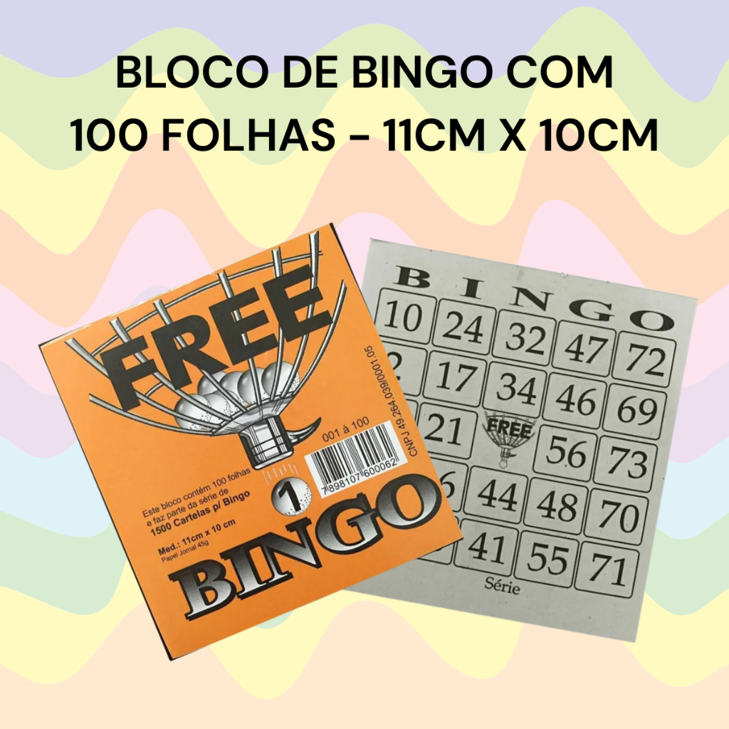 Bloco Cartela Bingo Free Papel Jornal 11x10cm 100 Folhas