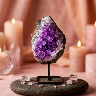 Drusa de Ametista com Base | Cristal Natural de Proteção Espiritual | Pedra de Harmonia Energética e Decoração