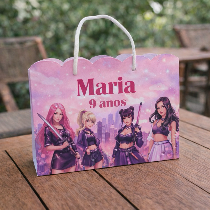 Sacolinha Personalizada Guerreiras do K-Pop – Lembrancinha de Aniversário com Nome e Idade