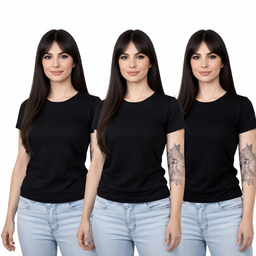 Kit 3 Baby Look Feminina Básica Lisa 100% Algodão Premium Malha Penteada Confortáve
