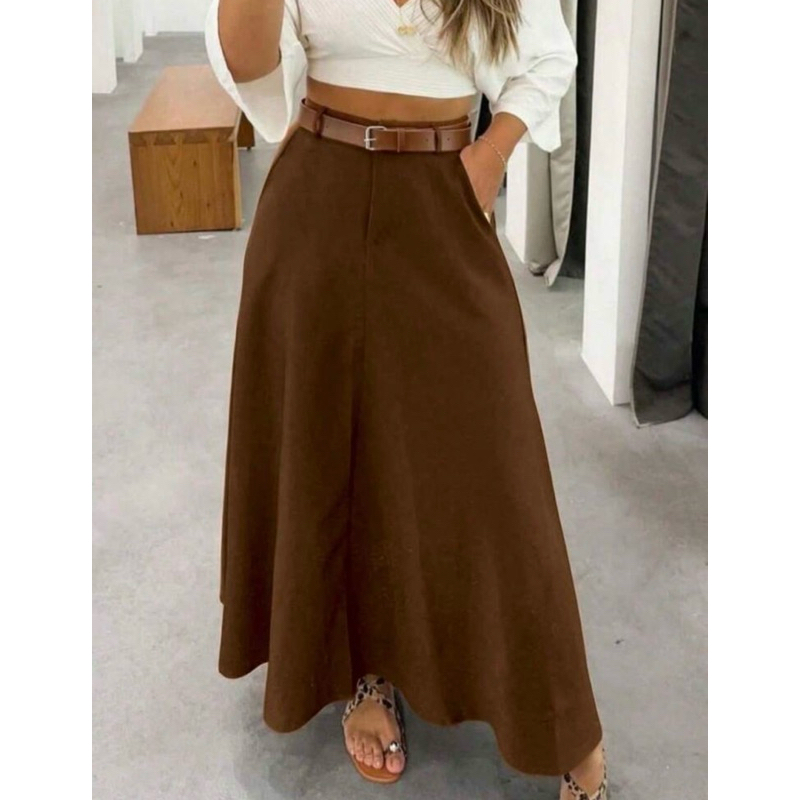 SAIA RODADA LONGA FEMININA ALFAIATARIA MODA EVANGÉLICA CASUAL BÁSICA INVERNO CINTURA ALTA ELEGANTE TENDÊNCIA