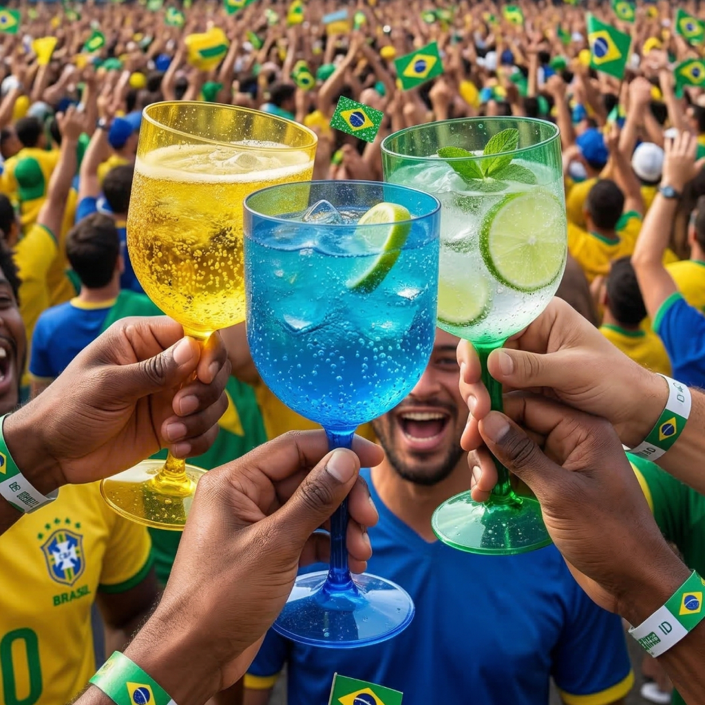 10 Taça Gin 580ml Drink Comemoração Festa Evento Copa do Mundo Show Amarelo Verde Azul Celebração