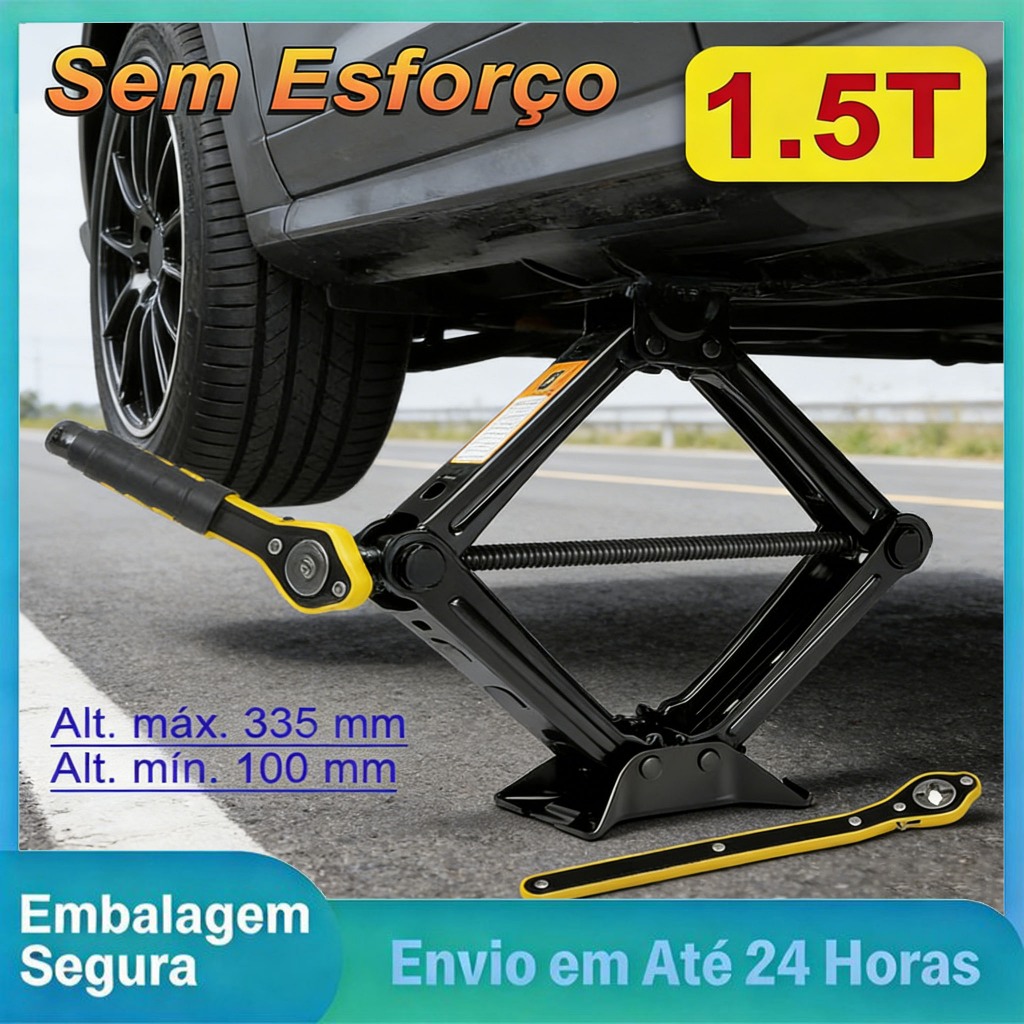 Macaco Mecânico Sanfona Universal 1500kg para Carros Passeio com Chave Catraca Aço Reforçado em Oferta na Shopee