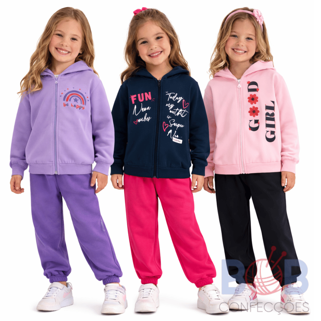 Kit 6 Peças Moletom Infantil para Meninas com Zíper Conjuntos Menina Inverno