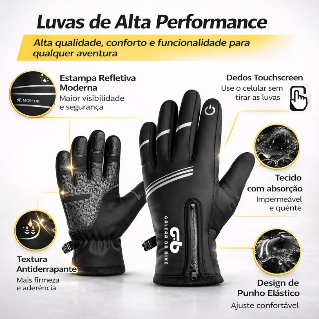 Luva de Frio Impermeável Térmica Quente Touch Screen Inverno Fechada Masculino Feminino Motoqueiro