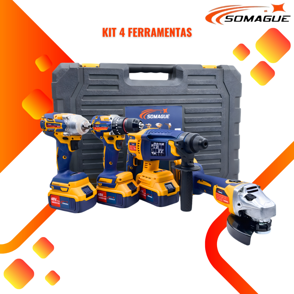 Kit Ferramentas Elétricas 4 Em 1 Com Maleta + 4 Bateria 48v