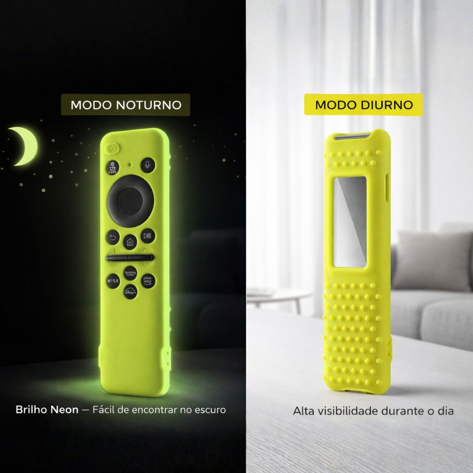 Capa Para Controle Tv Samsung Solar Cu8000 7700 BN59 Neon Brilha Escuro Verde Fluorescente