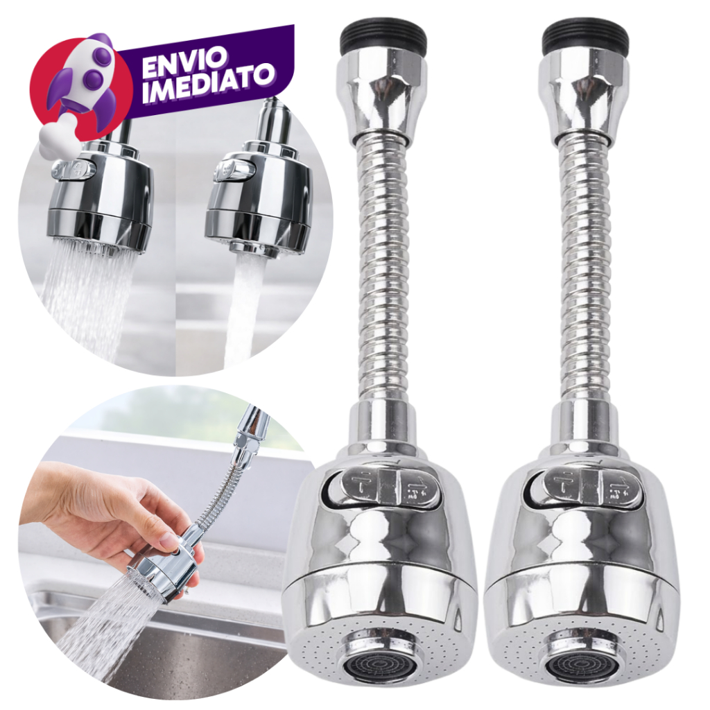 Kit Bico Extensor Torneira Duplo Jato 360º Adaptador Flexível Arejador Cromado Pia Cozinha Banheiro
