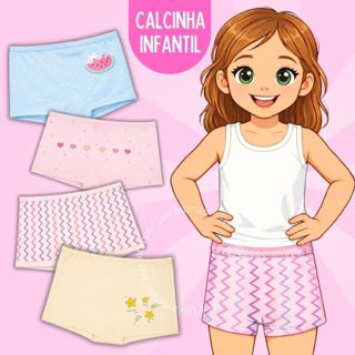Kit 12,10 ou 3 Calcinhas Boxer Infantil Algodão Premium Menina 2 a 10 Anos em Oferta na Shopee