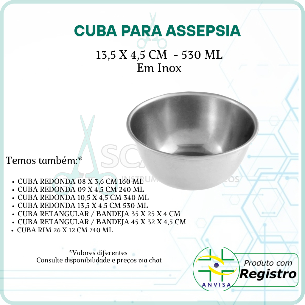 CUBA REDONDA 13,5 X 4,5 P/ ASSEPSIA 530 ML (N)