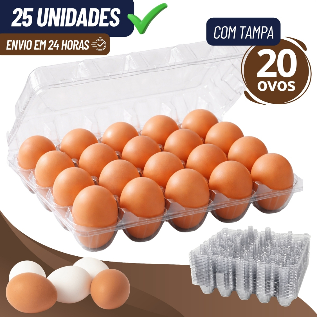 Bandeja Blister Cartela Com Tampa P/ 20 Ovos Galinha Plástico Atacado Embalagem Comércio 25 50 100