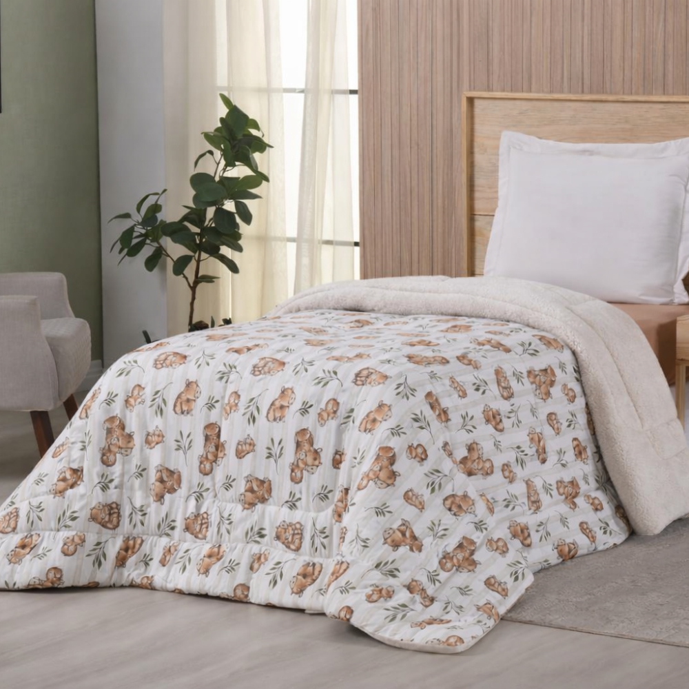 Coberdrom Capivara Solteiro 2,20x1,60 Dupla Face Soft Fofinho e Malha 100% Algodão Super Macio Premium