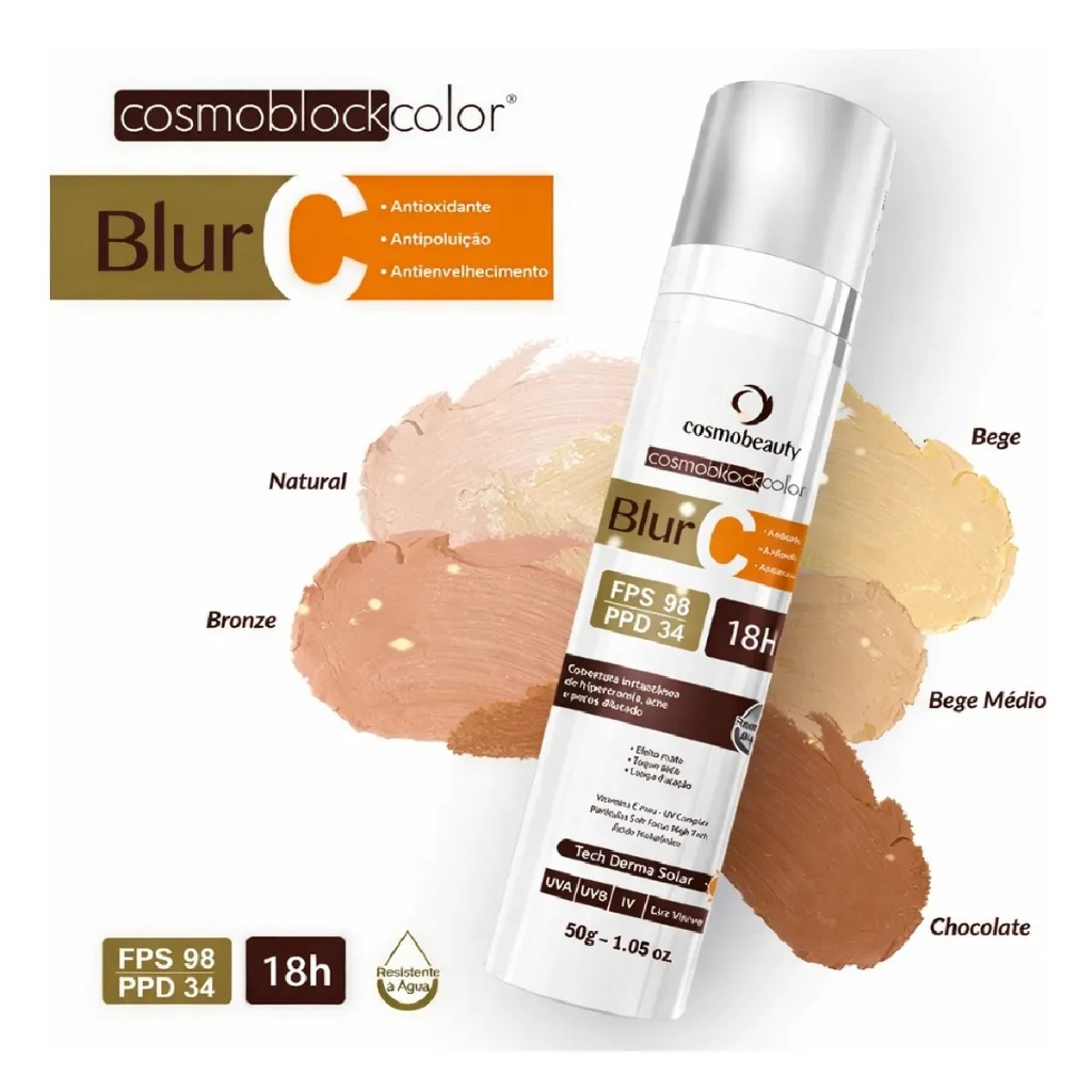 Blur C Vitamina C Bronze Fps98 Cosmobeauty 50g Todo tipo de pele, alta proteção, ácido hialurônico