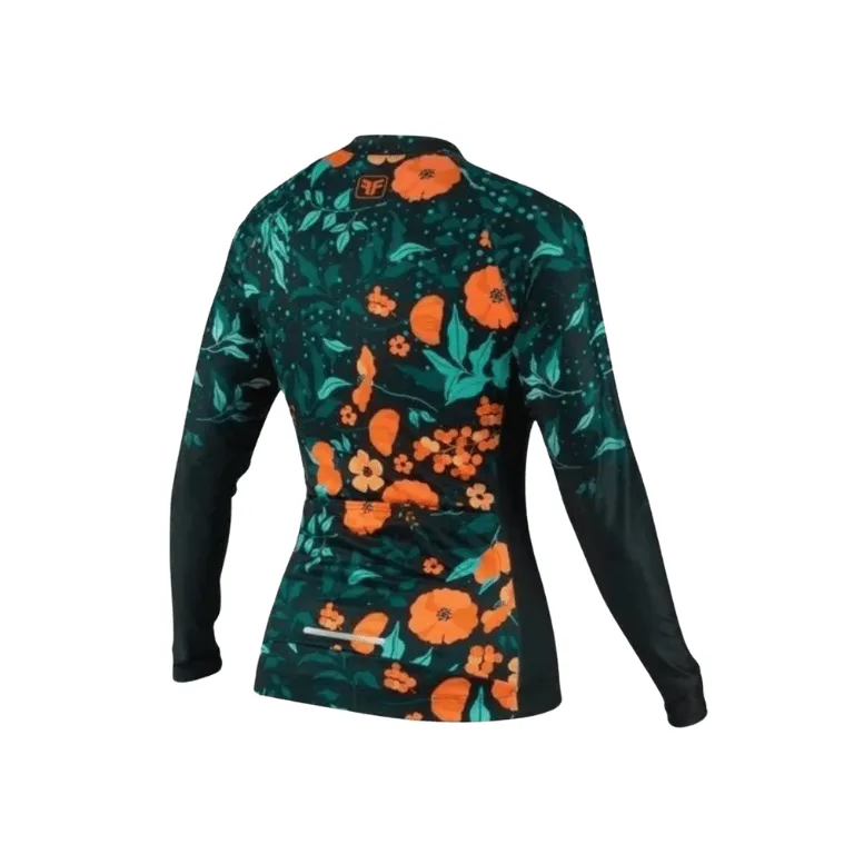 Camisa Feminina Free Force Start Manga Longa Orange Bloom Preto e Laranja