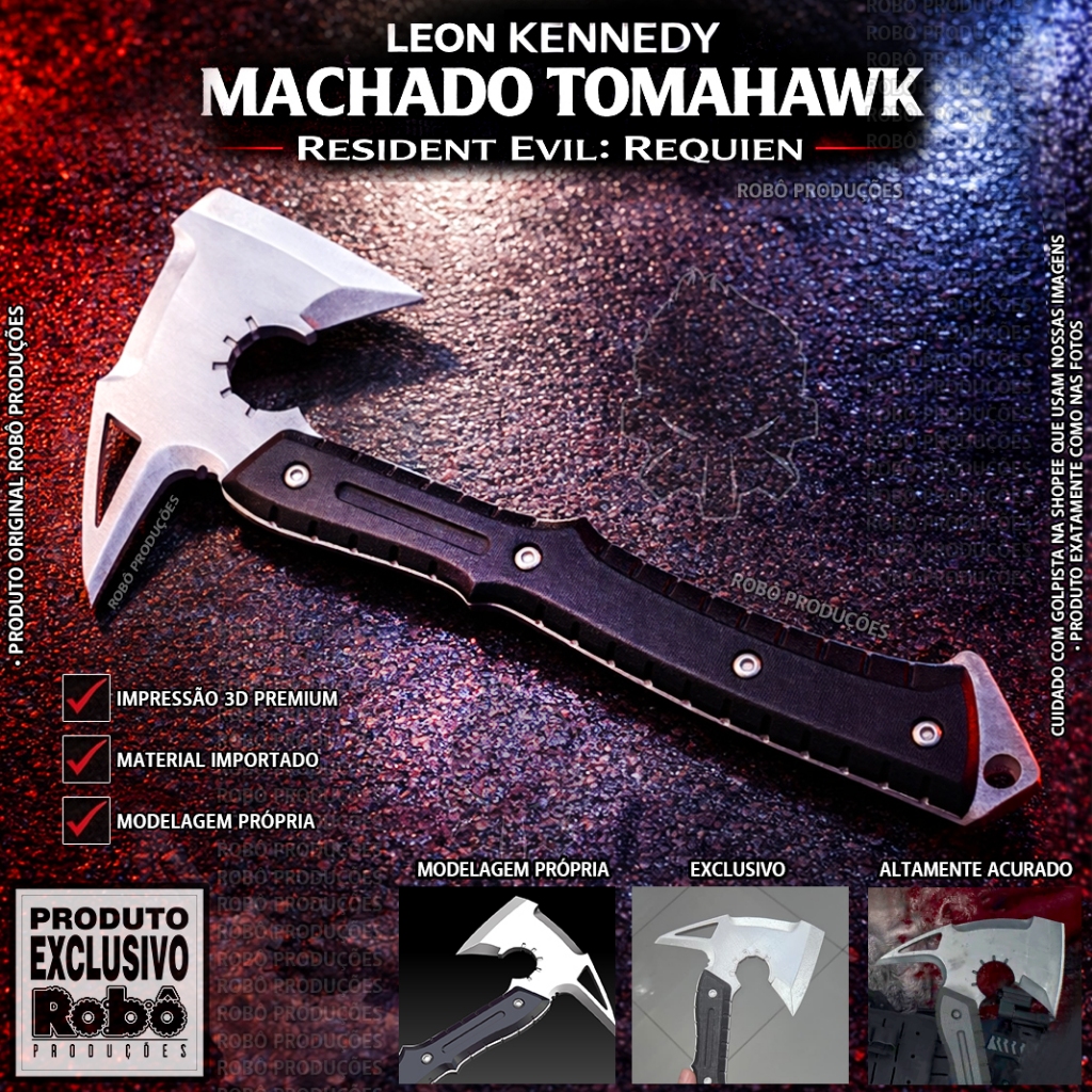 Machado Leon Kennedy Resident Evil Requiem - Réplica machado Tomahawk Cosplay Decoração Impressão 3D