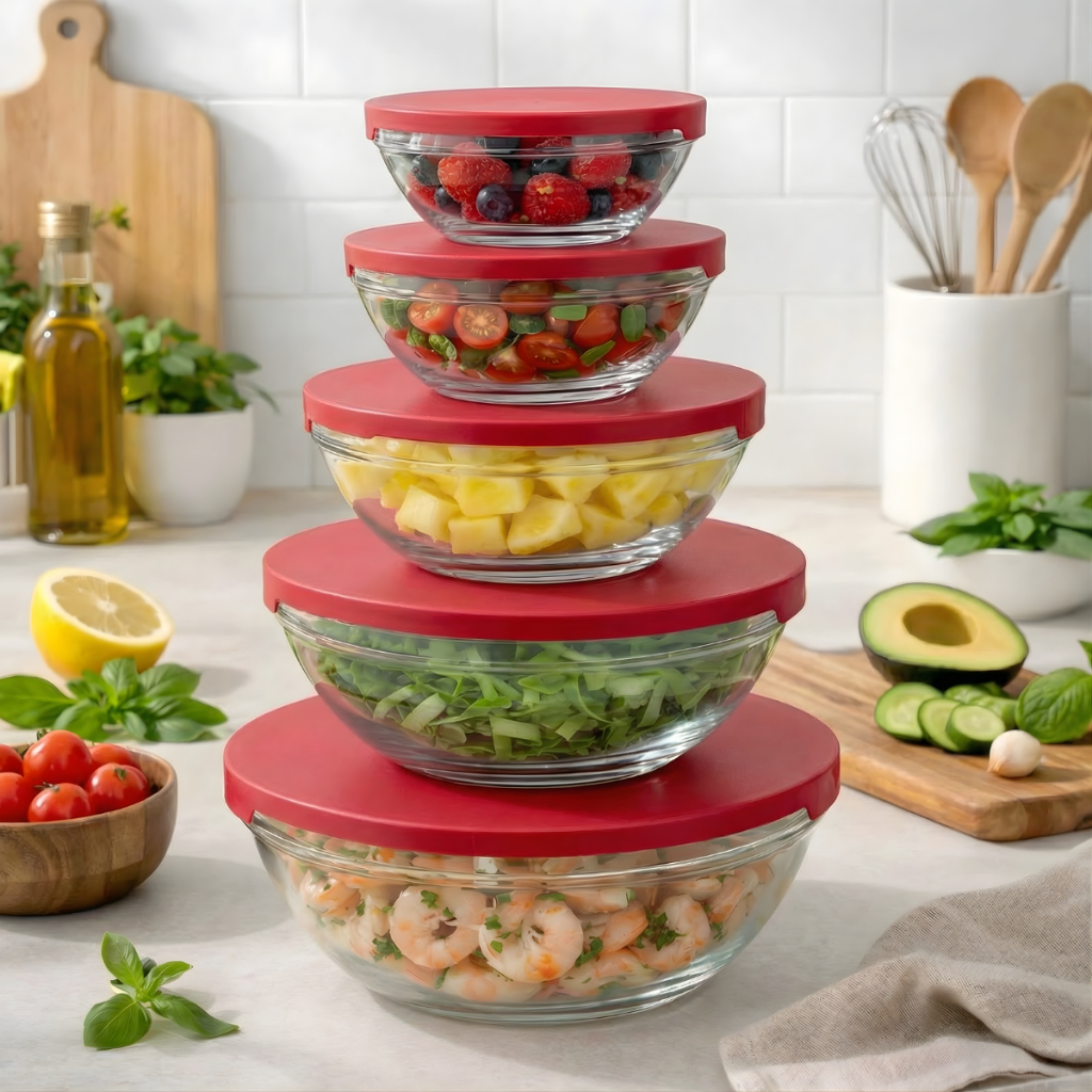 Conjunto Tigela Vidro Bowl Marmita Tampa 5 Peças Herméticos