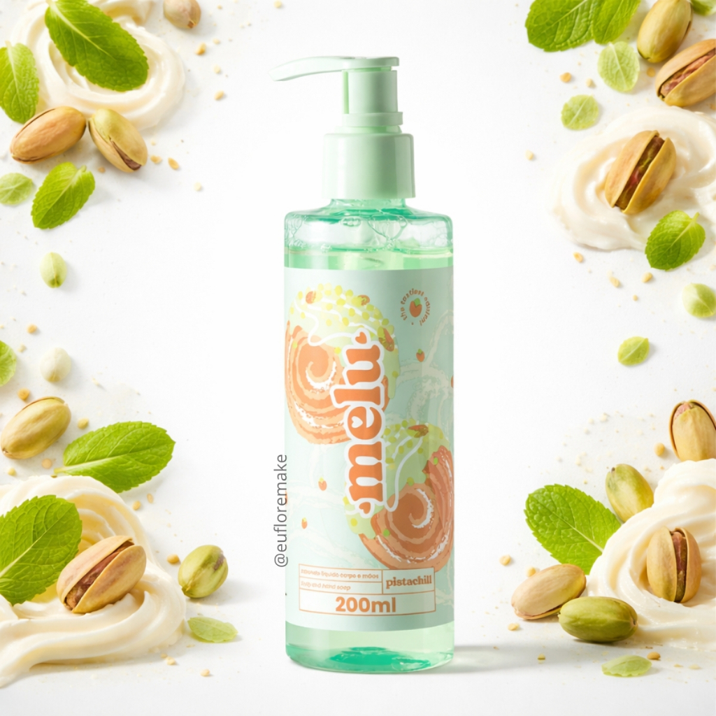 Sabonete Líquido Corpo Mãos Melu Pistachill Vegano Banho Hidratante Pistache 200ml