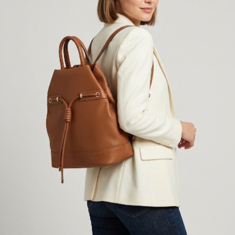 Mochila Feminina Luxo Couro Ecologico Alta Qualidade Resistente Caramelo