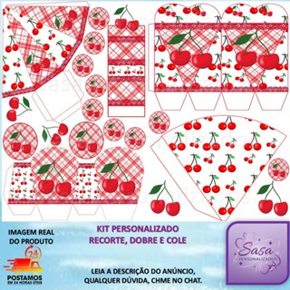 TEMA CEREJINHA cereja LEMBRANCINHA100/200 ITENS PERSONALIZADA COM OU SEM NOME em Oferta na Shopee