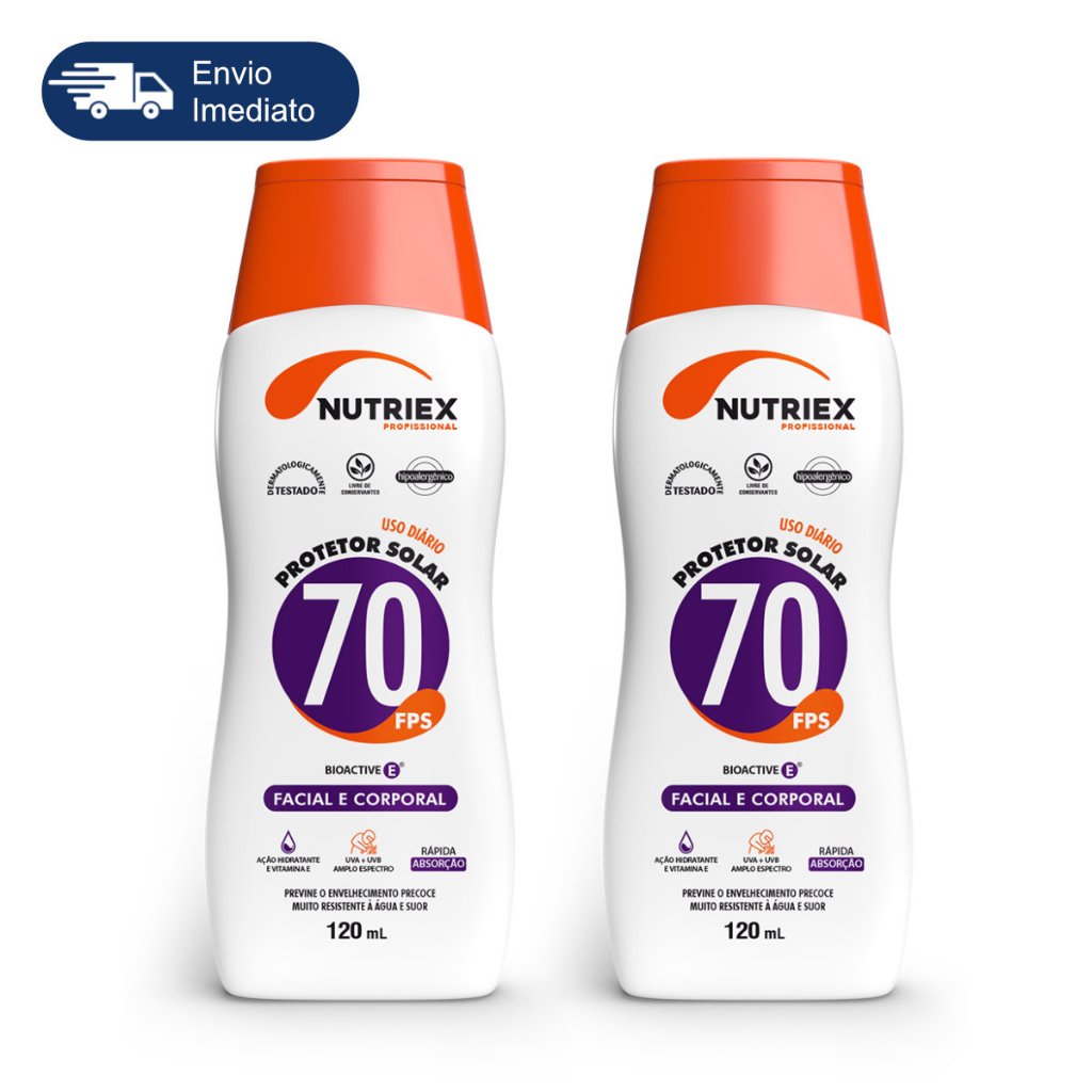 Kit 2 un Protetor Solar Facial e Corporal Nutriex 70 FPS 120ml - Alta Proteção UVA/UVB Hidratação - Soldador