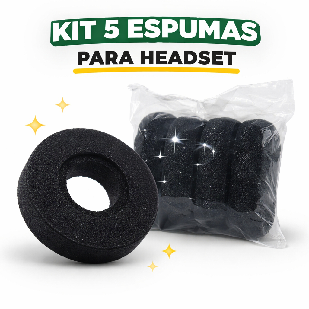 Kit 5 Espumas para Headset Intelbras HSB50 CHS55 Earset Unixtron Almofadas Conforto Premium