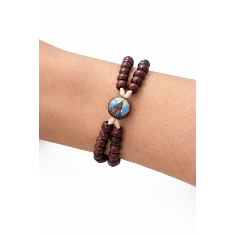 Terço Pulso Pulseira Nossa Senhora Aparecida Madeira Resinado Acessório Refogado Fecho Católico Proteção Religioso