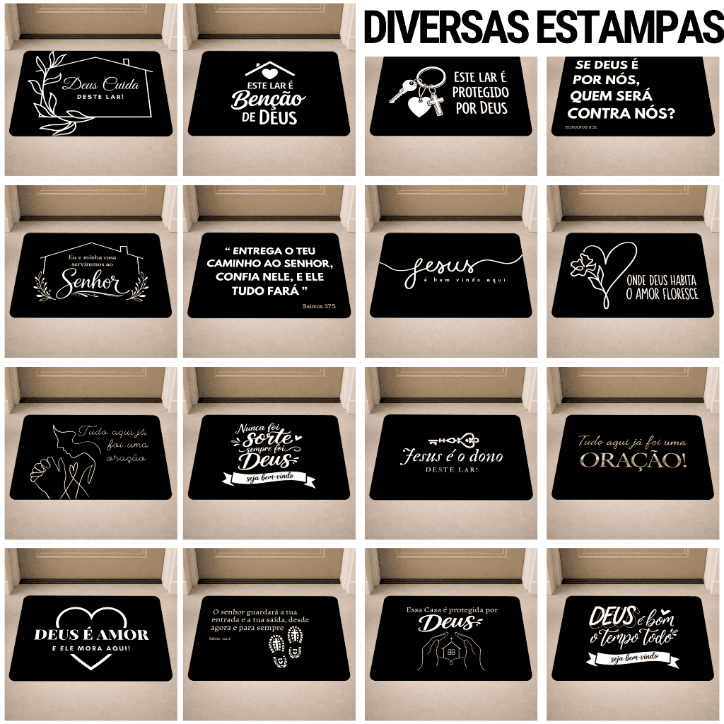 Imagem Tapete de Porta Antiderrapante Biblico, Oração, Cristão, Evangélico 40x60cm com costura reforçada.