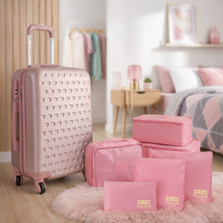 Kit Mala de bordo + Organizador de mala com melhor Custo-Beneficio para Viagem e passeio - Rosa em Oferta na Shopee