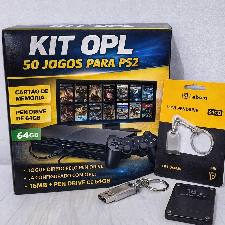 Kit OPL P/ Playstation 2 Pendrive de 64GB - 50 Jogos