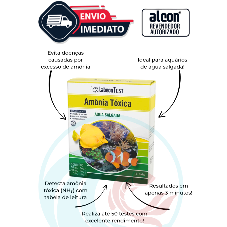 Teste de Amônia Marinho para Aquários de Peixes Água Salgada - Labcon Amônia Tóxica 50 Testes